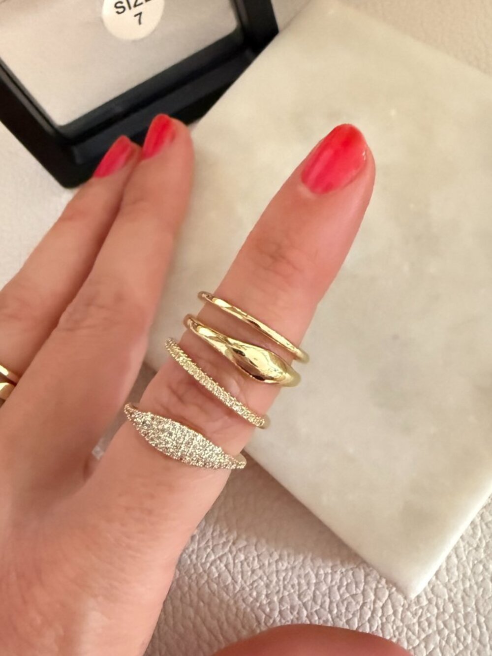 4pcs Women's Gold Plated Ring 14 Gold Women's Ring Set, Size 7 - Picture 5 of 5